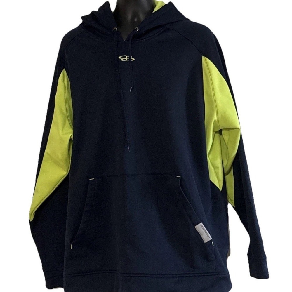 Boombah Mens Hooded Sweatshirt XXL Navy Blue & Lime Pullover Hoodie